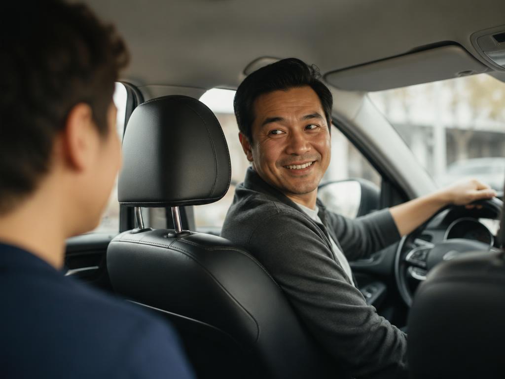 Rideshare driver with a passenger in the back seat